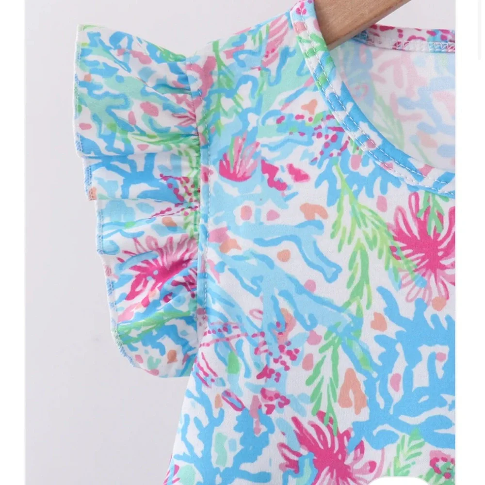 Abby & Evie Mint Island Flutter Sleeve Dress Pink Ruffle Shorts Swing Set NWT